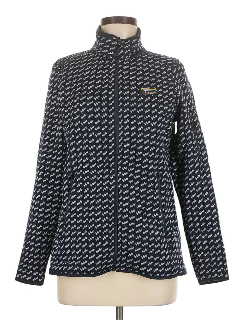 L.L. Bean Sweater Fleece Full-Zip Utility Jacket M Navy and White Patterned Gorp